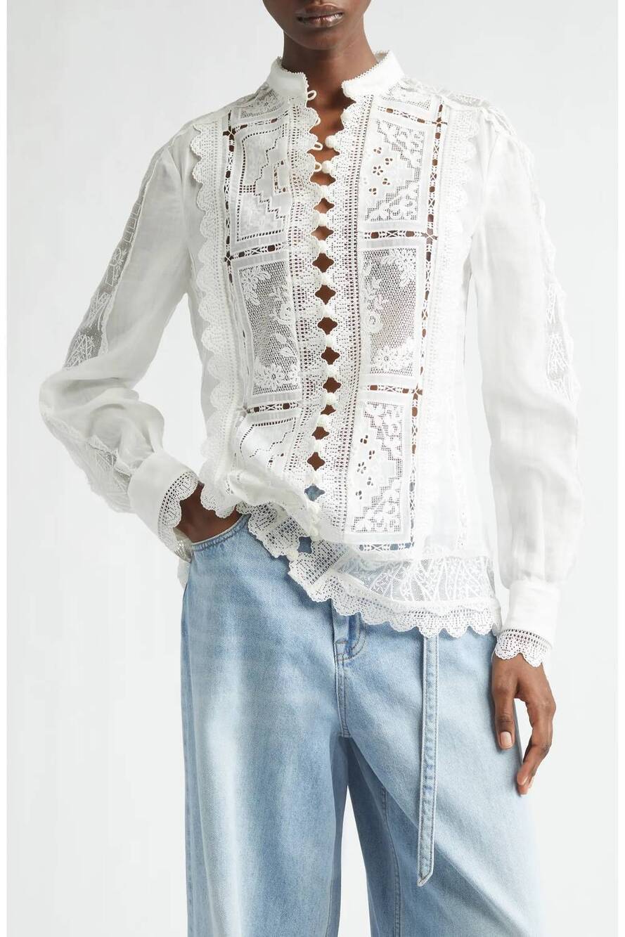 NEW ZIMMERMANN aster embroidered blouse in ivory